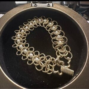Vintage Goldette Ny chain with pearl Bracelet